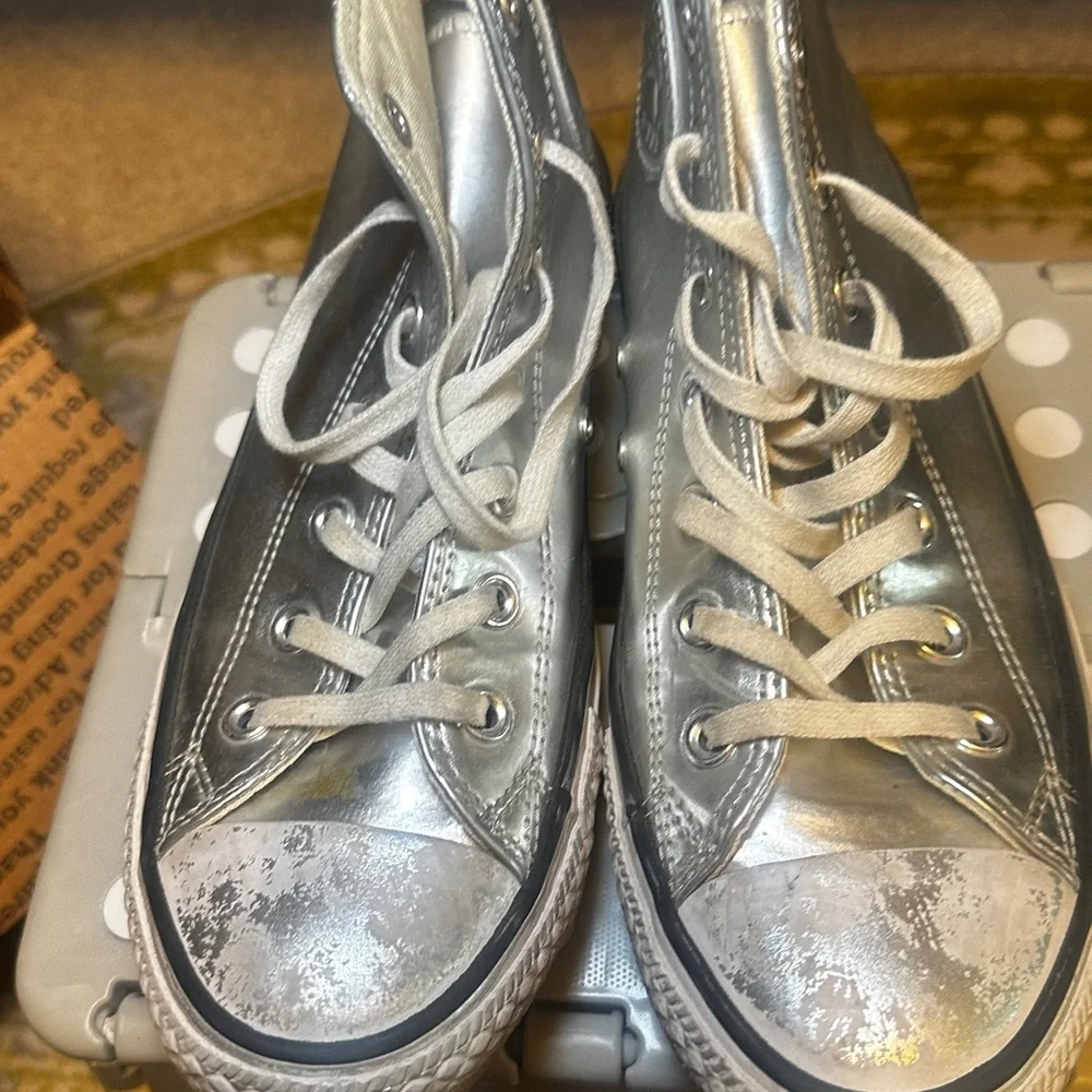 Converse Metallic Silver High-Tops - Picture 2 of 4